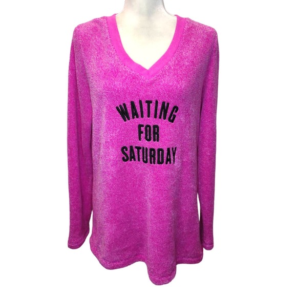Secret Treasures long sleeve v-neck fuzzy pink sleep top - Picture 1 of 5